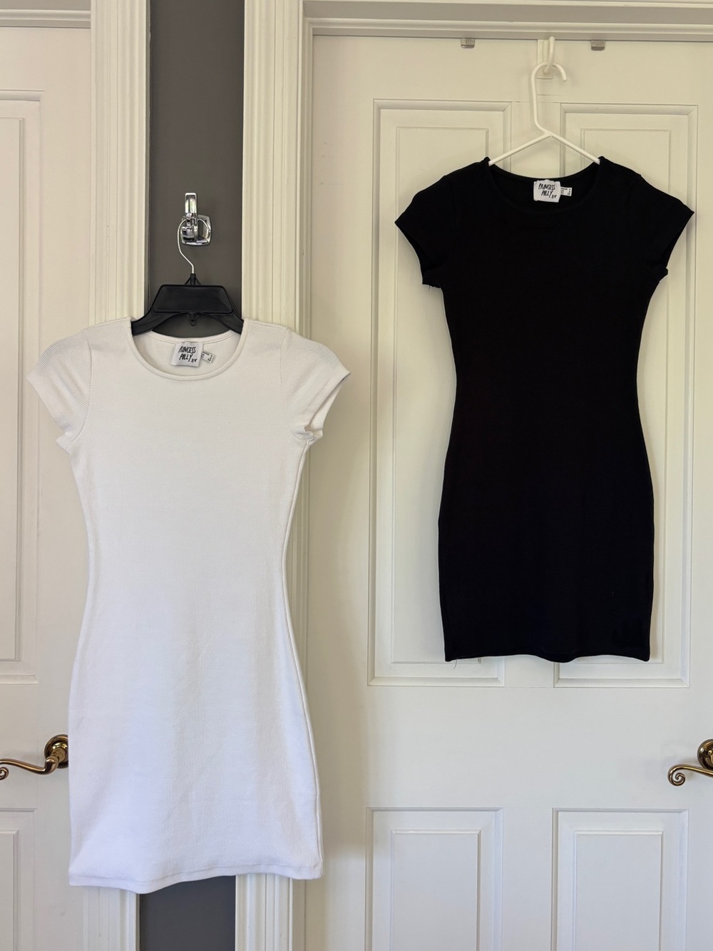 2 Princess Polly Classic CapSleeve Ribbed Black & White Cotton Mini Dresses NWOT